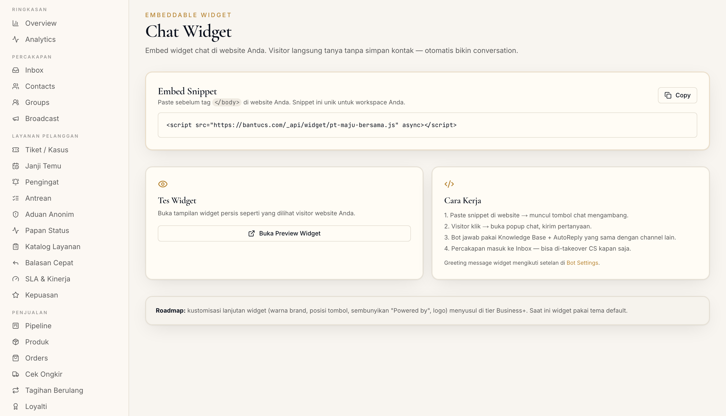 Halaman Chat Widget