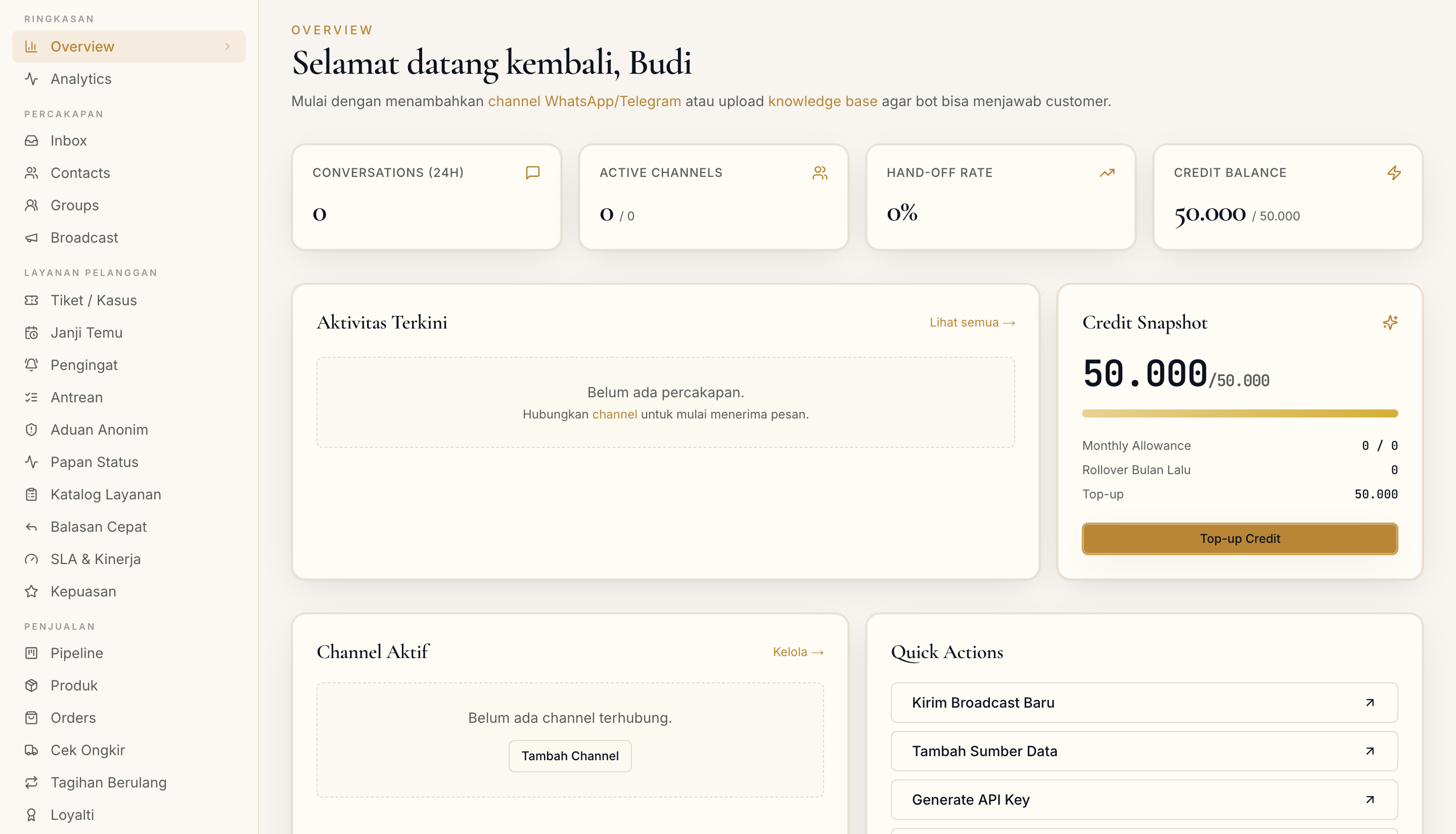 Halaman Overview dashboard